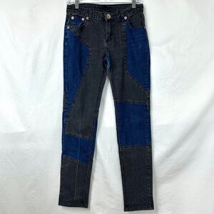 REVOLT Reworked Upcycled Blue Black Color Block Patchwork Jeans Women's 9 Y2K‎